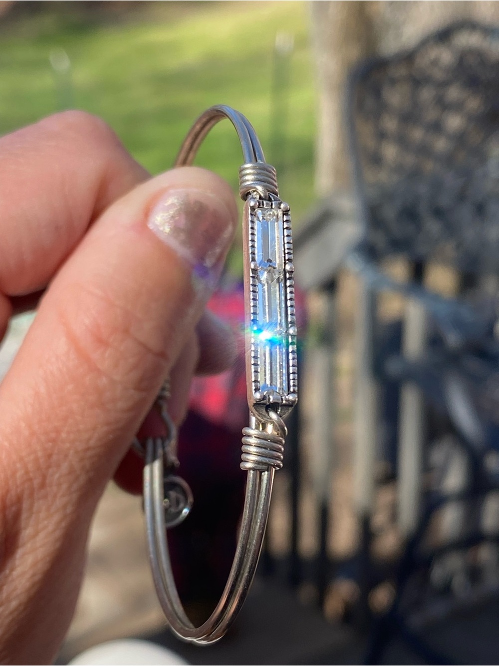 Luca + Danni Silver Baguette Crystal Bar Wire-Wrapped Bracelet Dainty Bangle - Picture 4 of 16